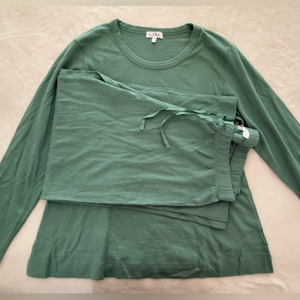 LAKE Pointelle Pajama Set - Pants and Long-Sleeved Top - size Medium